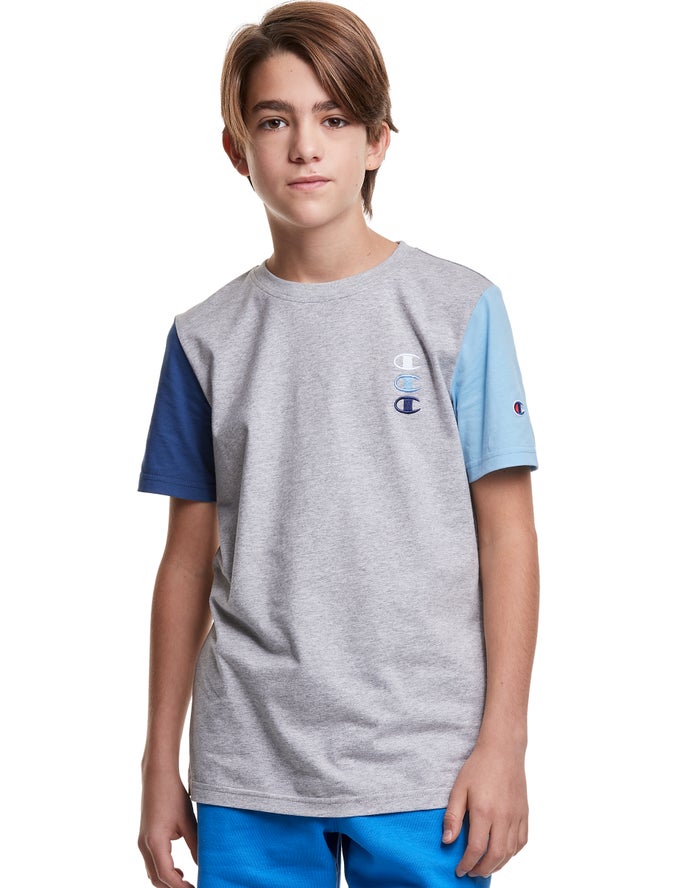 Champion Boys T-Shirt NZ - Triple Stacked Logo Grey ( 4169-RPYMA )